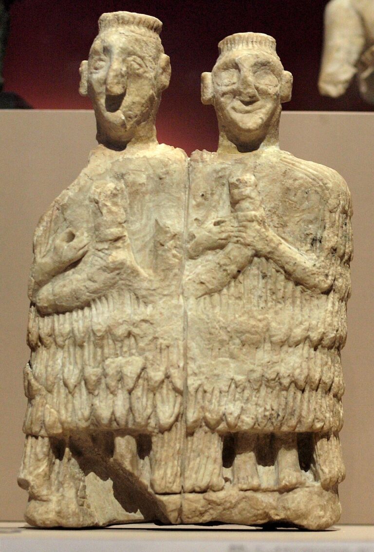 Photo of a statuette of Gala priests from Sumeria in 2,450 BCE
